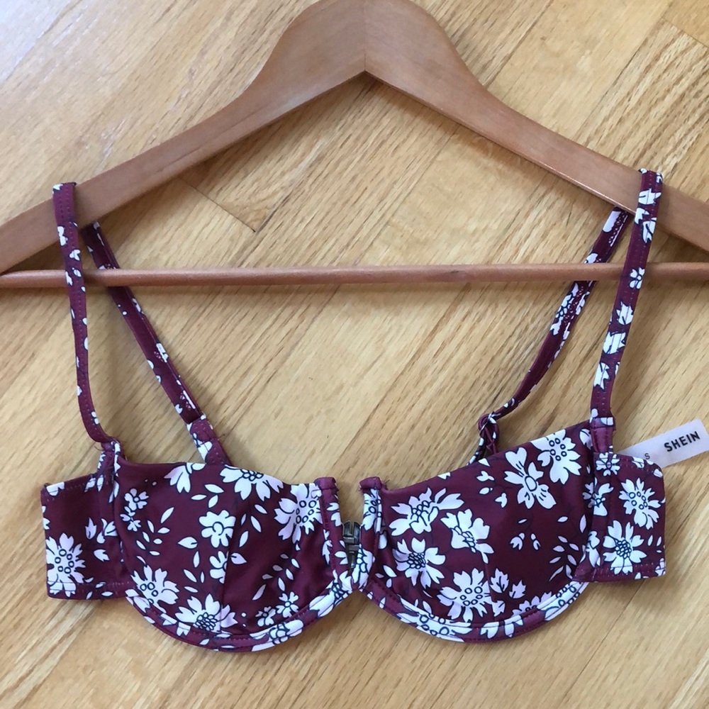 Shein Maroon/Brown Floral Bikini Top